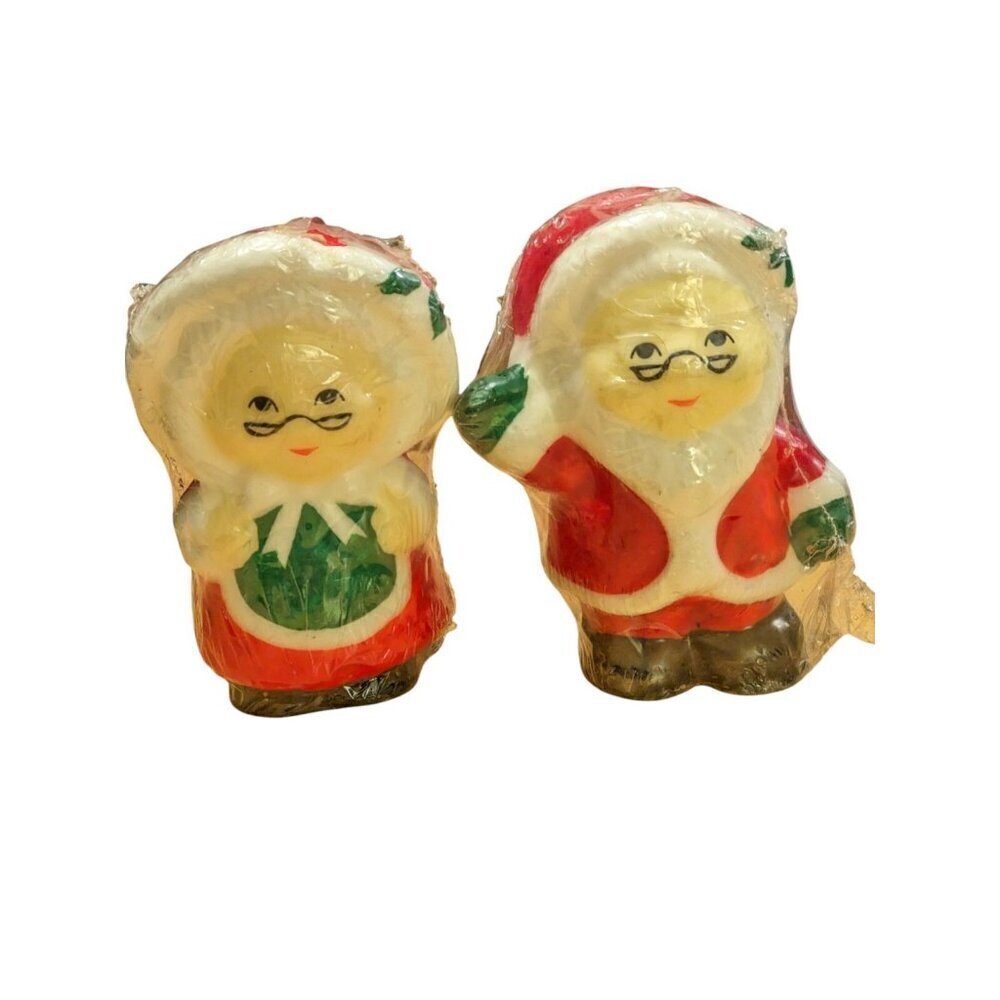 Vintage Mr and Mrs Santa Claus Candle 4 Inches Tall Christmas